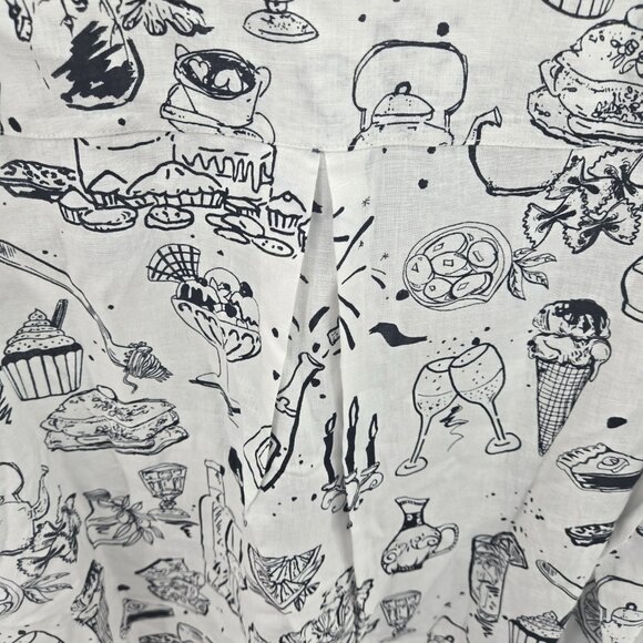 Jane And Delancey White Black Food Dessert Button Down Long Sleeved Blouse Small - Picture 4 of 13